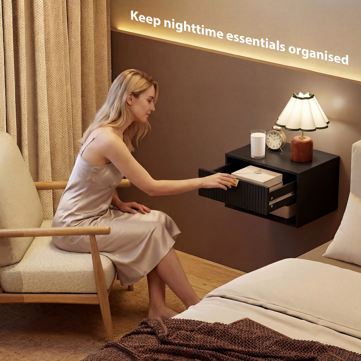 Set of 2 Floating Nightstands - Black Wall Mounted Tables-Home Furnishings > Bedroom Furniture > Bedside Tables-DECOROLALA