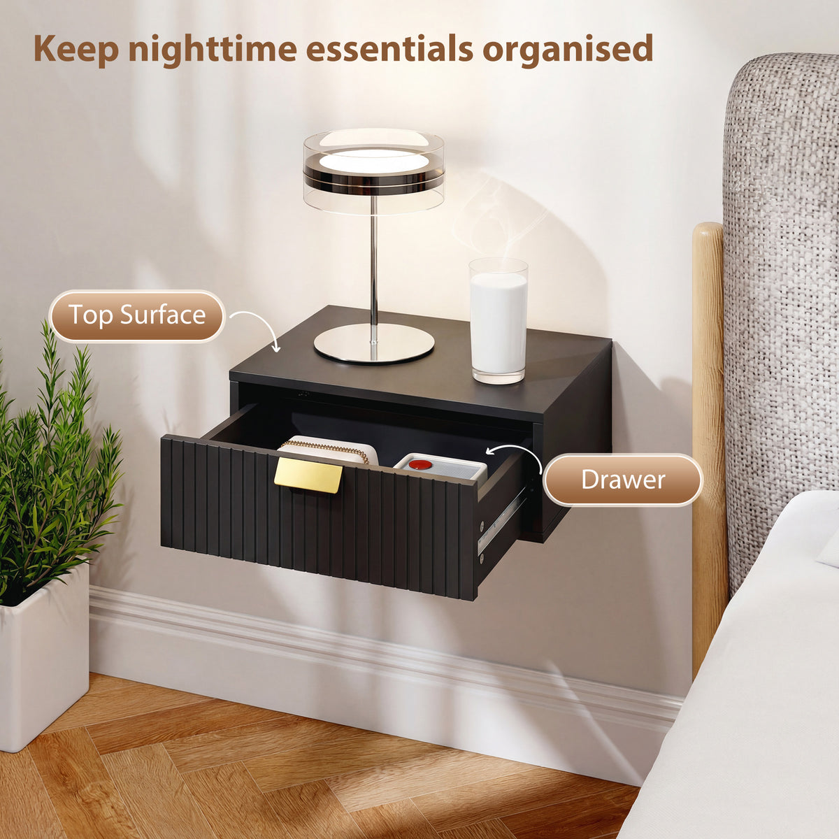 Set of 2 Floating Nightstands - Black Wall Mounted Tables-Home Furnishings > Bedroom Furniture > Bedside Tables-DECOROLALA