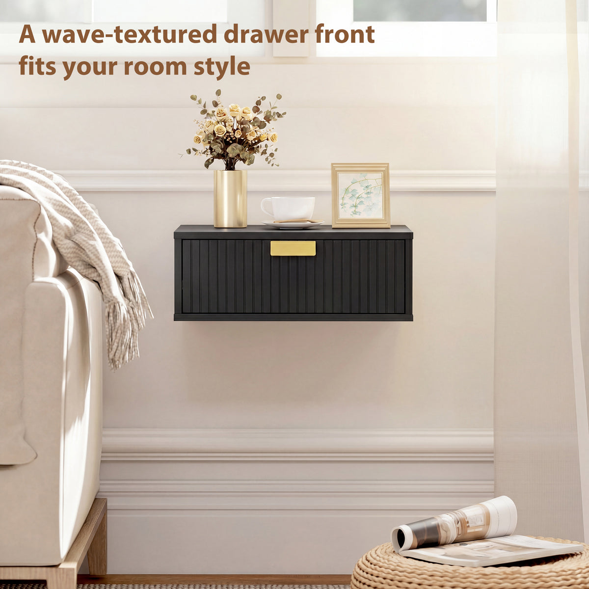 Set of 2 Floating Nightstands - Black Wall Mounted Tables-Home Furnishings > Bedroom Furniture > Bedside Tables-DECOROLALA