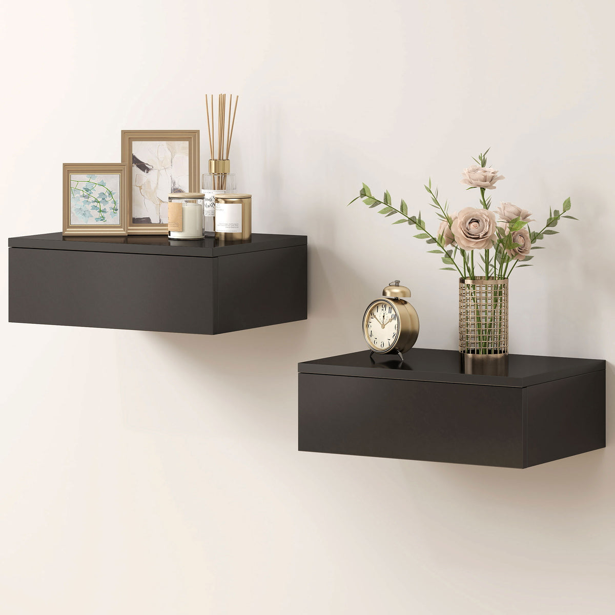 Set of 2 Floating Nightstands - Black Wall Mounted Tables-Home Furnishings > Bedroom Furniture > Bedside Tables-DECOROLALA