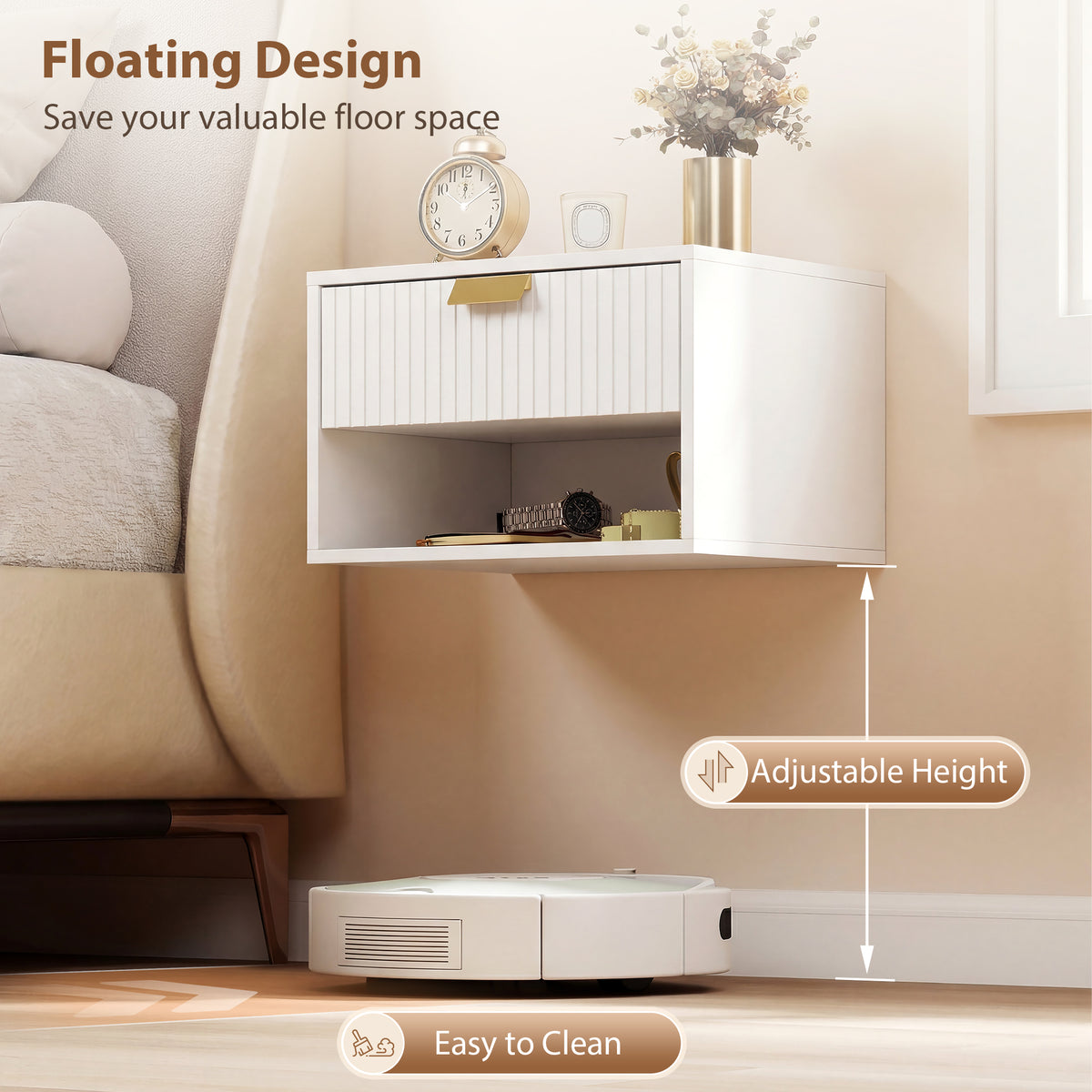 Set of 2 Floating Nightstands - White Wall Mounted Tables-Home Furnishings > Bedroom Furniture > Bedside Tables-DECOROLALA