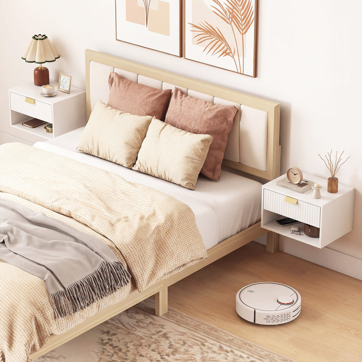 Set of 2 Floating Nightstands - White Wall Mounted Tables-Home Furnishings > Bedroom Furniture > Bedside Tables-DECOROLALA