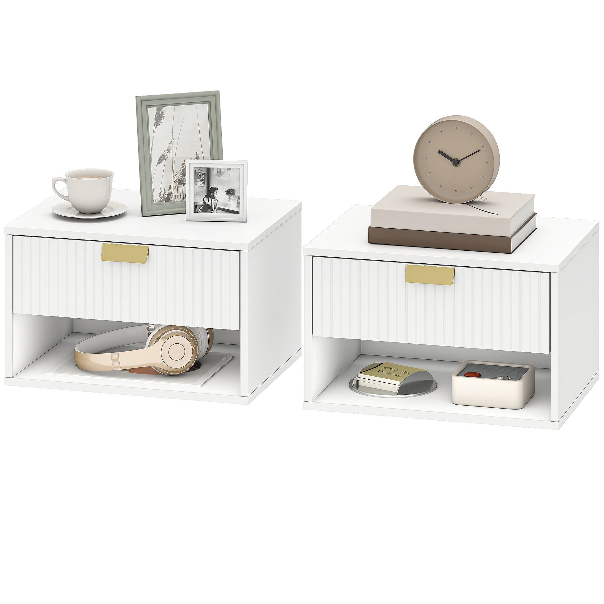 Set of 2 Floating Nightstands - White Wall Mounted Tables-Home Furnishings > Bedroom Furniture > Bedside Tables-DECOROLALA
