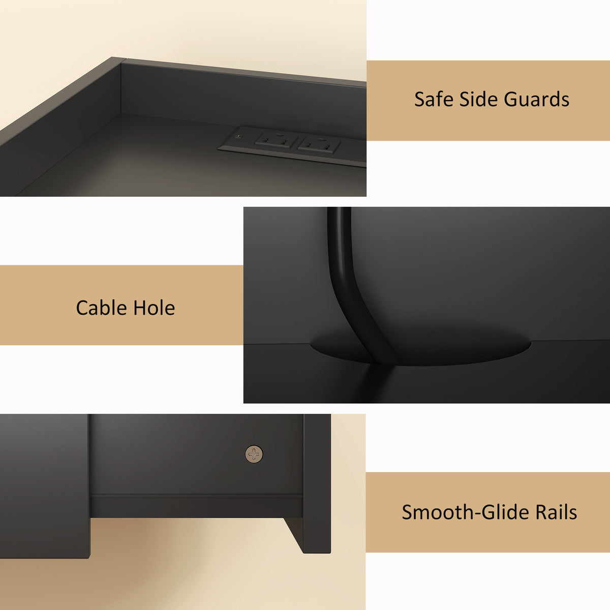 Set of 2 Floating Nightstands with Charging Station - Black-Home Furnishings > Bedroom Furniture > Bedside Tables-DECOROLALA