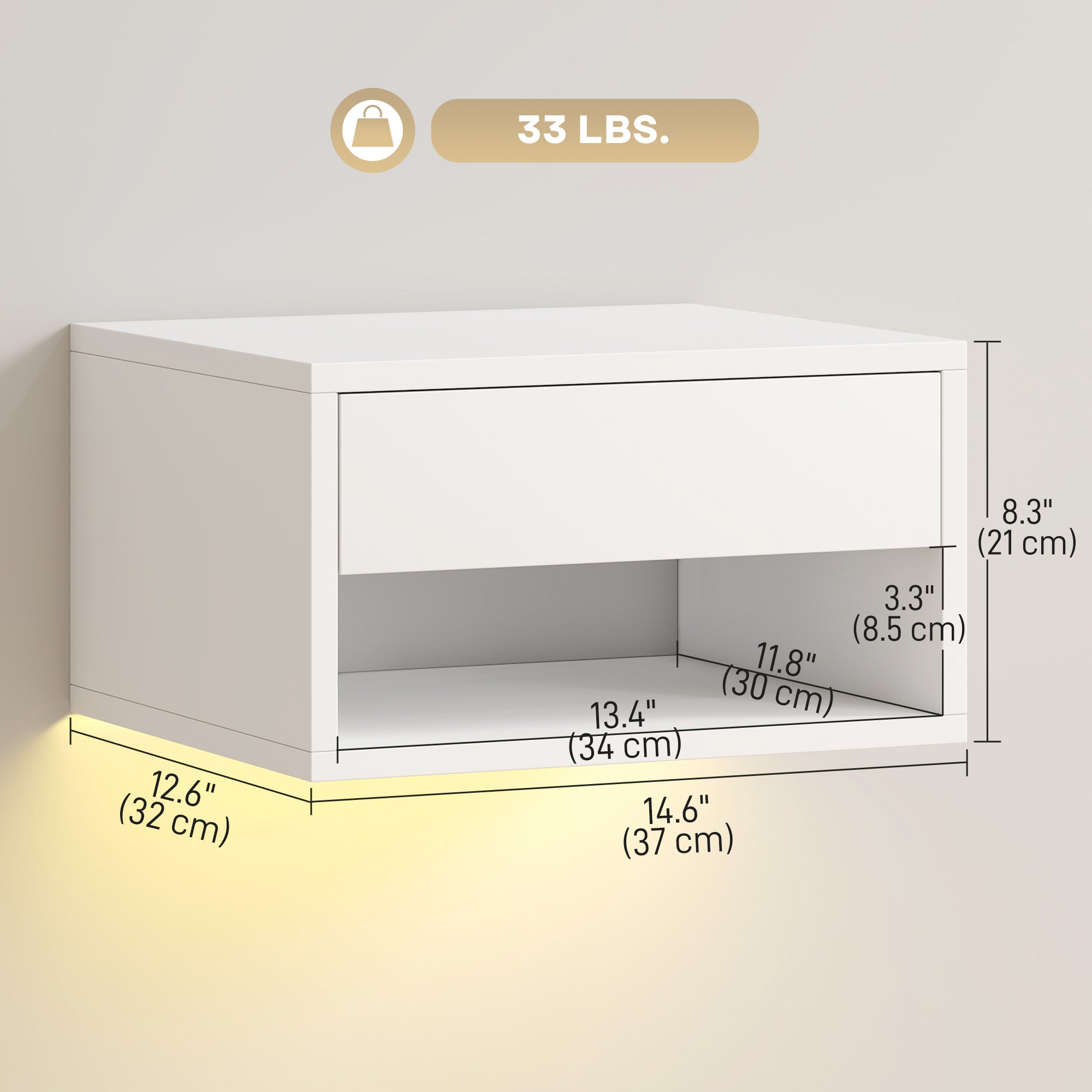 Set of 2 Floating Nightstands with RGB LED Lights - White-Home Furnishings > Bedroom Furniture > Bedside Tables-DECOROLALA