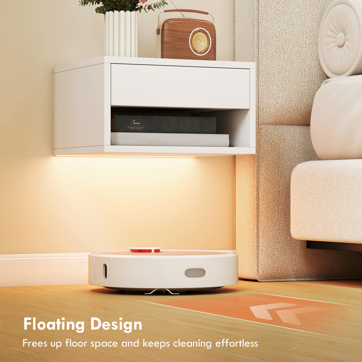 Set of 2 Floating Nightstands with RGB LED Lights - White-Home Furnishings > Bedroom Furniture > Bedside Tables-DECOROLALA