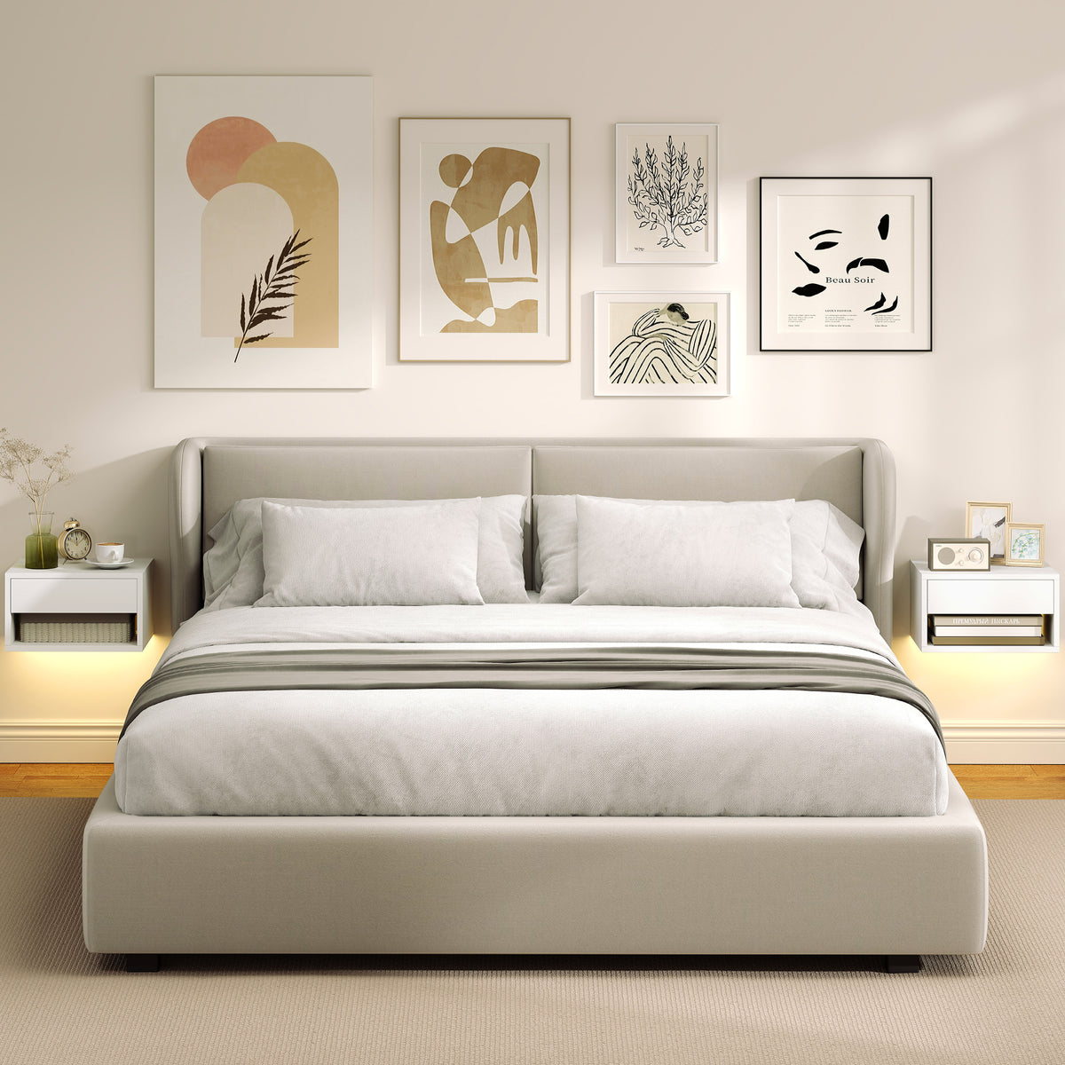 Set of 2 Floating Nightstands with RGB LED Lights - White-Home Furnishings > Bedroom Furniture > Bedside Tables-DECOROLALA
