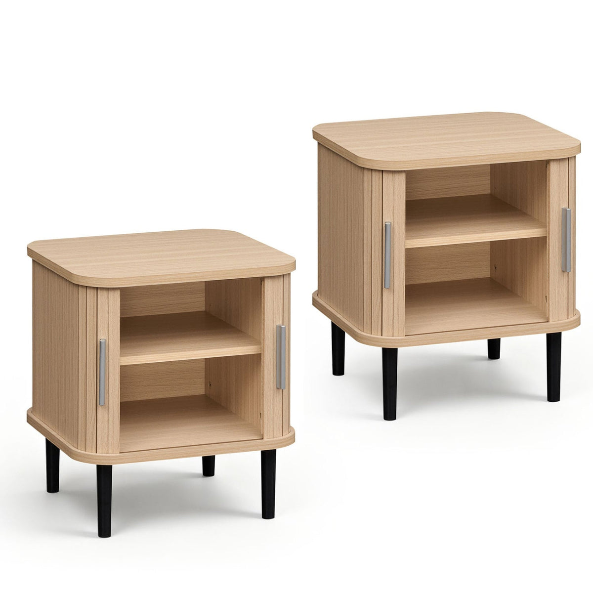 Set of 2 Fluted Nightstand with Sliding Doors and Adjustable Shelf for Small Spaces-Natural-Nightstands-DECOROLALA