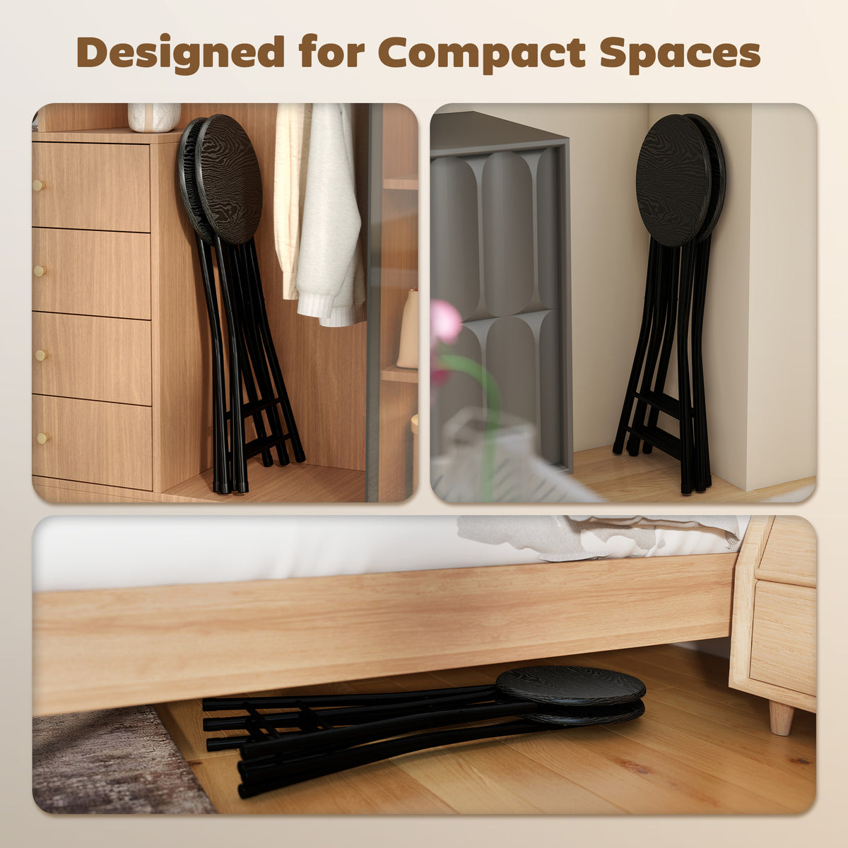 Set of 2 Foldable Barstools - Black 24" Counter Height-Home Furnishings > Kitchen & Dining Furniture > Bar Stools-DECOROLALA