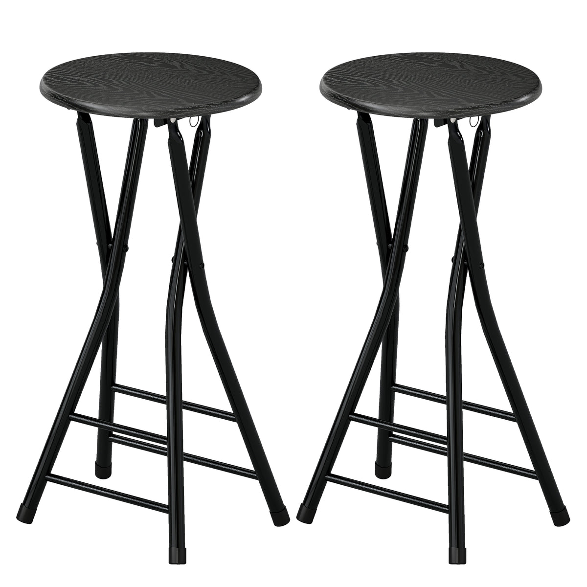 Set of 2 Foldable Barstools - Black 24" Counter Height-Home Furnishings > Kitchen & Dining Furniture > Bar Stools-DECOROLALA