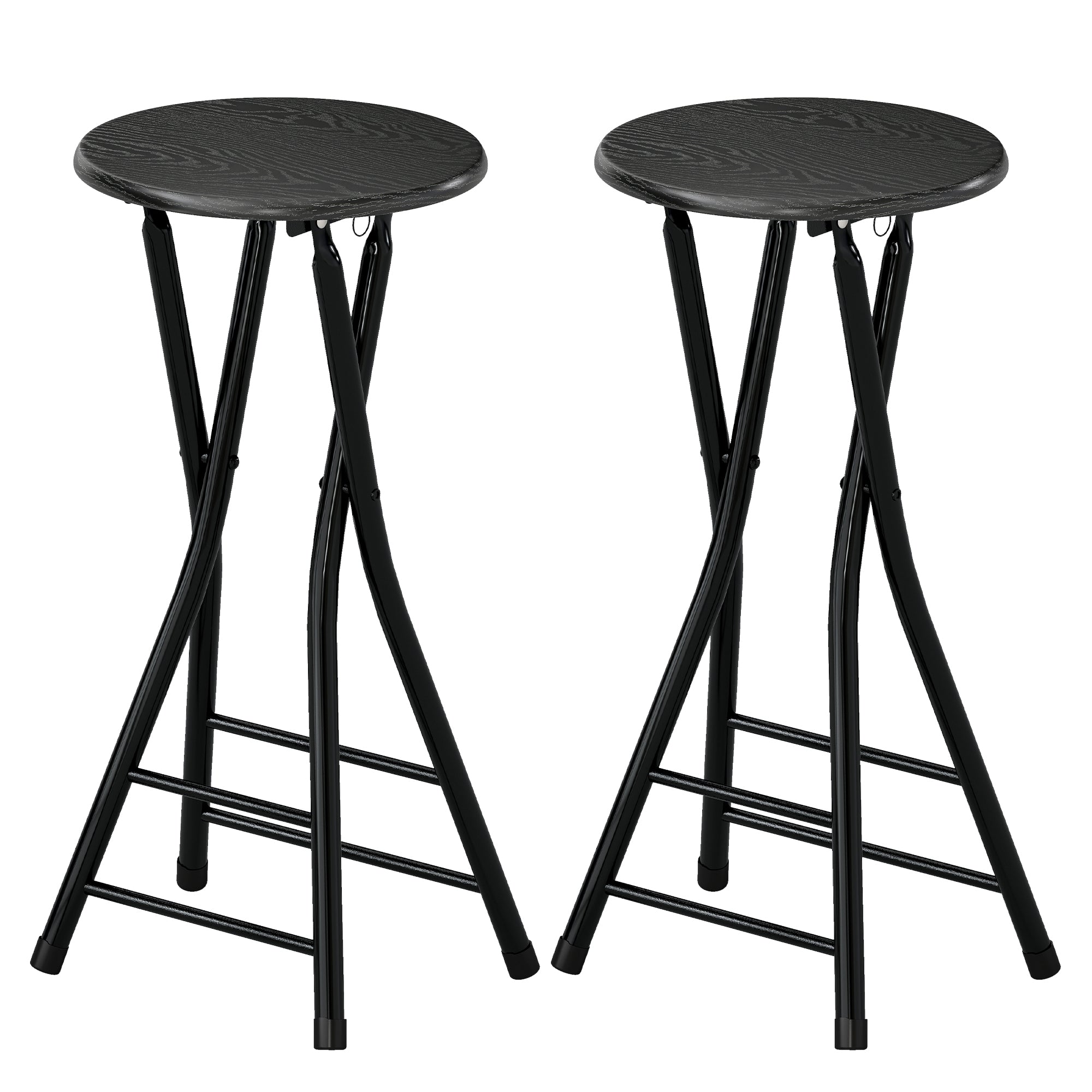 Set of 2 Foldable Barstools - Black 24" Counter Height-Home Furnishings > Kitchen & Dining Furniture > Bar Stools-DECOROLALA