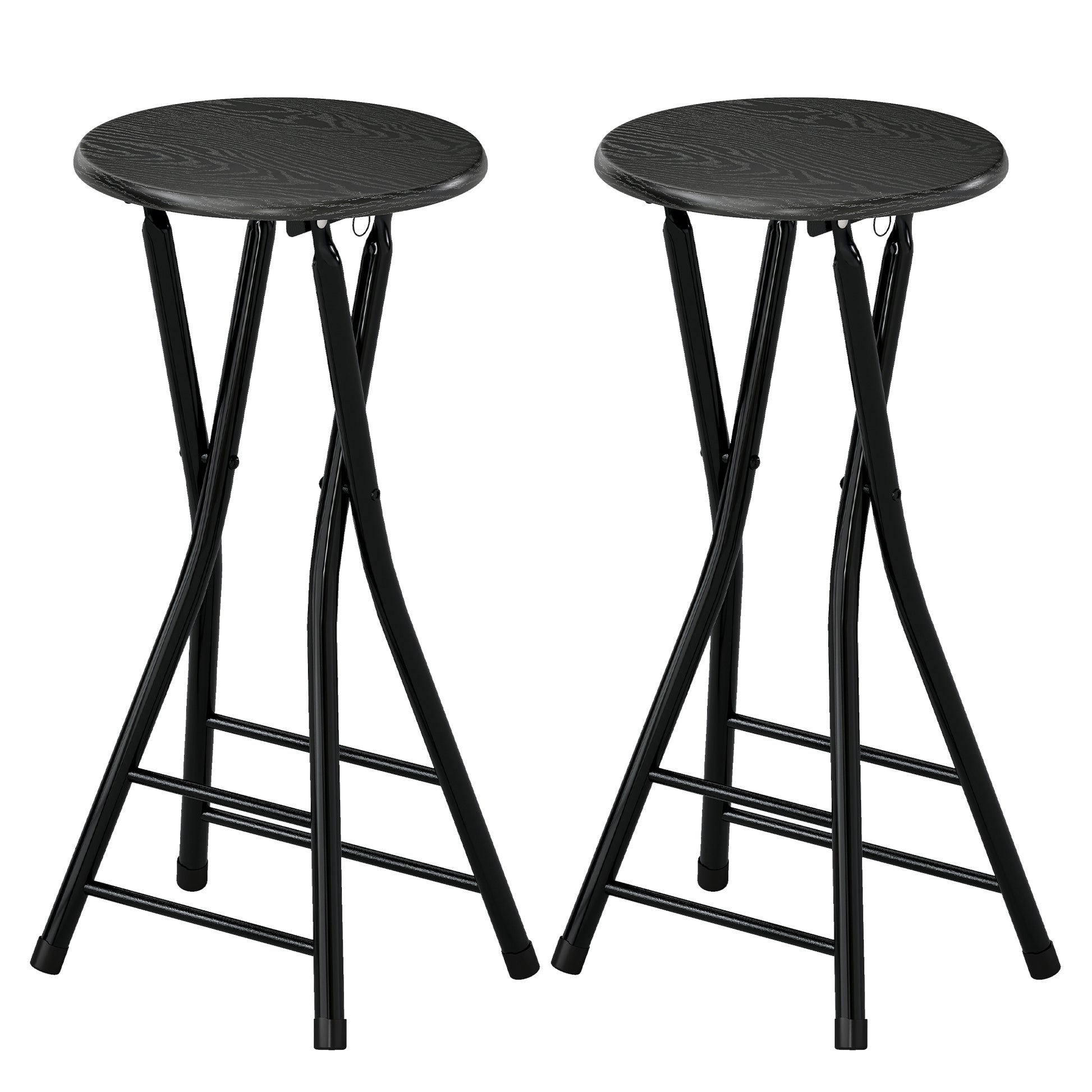 Set of 2 Foldable Barstools, Counter Height Bar Stools with Footrest and Steel Legs for Kitchen Island, Black-Home Furnishings > Kitchen & Dining Furniture > Bar Stools-DECOROLALA