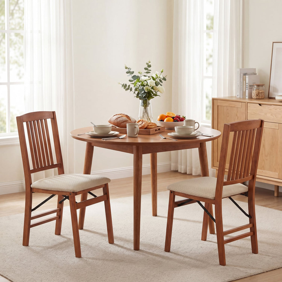 Set of 2 Foldable Upholstered Kitchen Chairs with Padded Seat-Beige-Dining Chairs-DECOROLALA