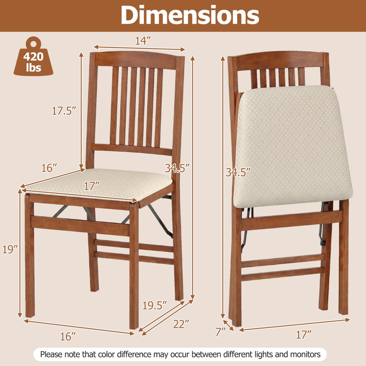 Set of 2 Foldable Upholstered Kitchen Chairs with Padded Seat-Beige-Dining Chairs-DECOROLALA