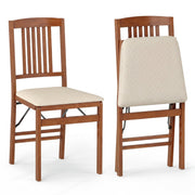Set of 2 Foldable Upholstered Kitchen Chairs with Padded Seat-Beige-Dining Chairs-DECOROLALA