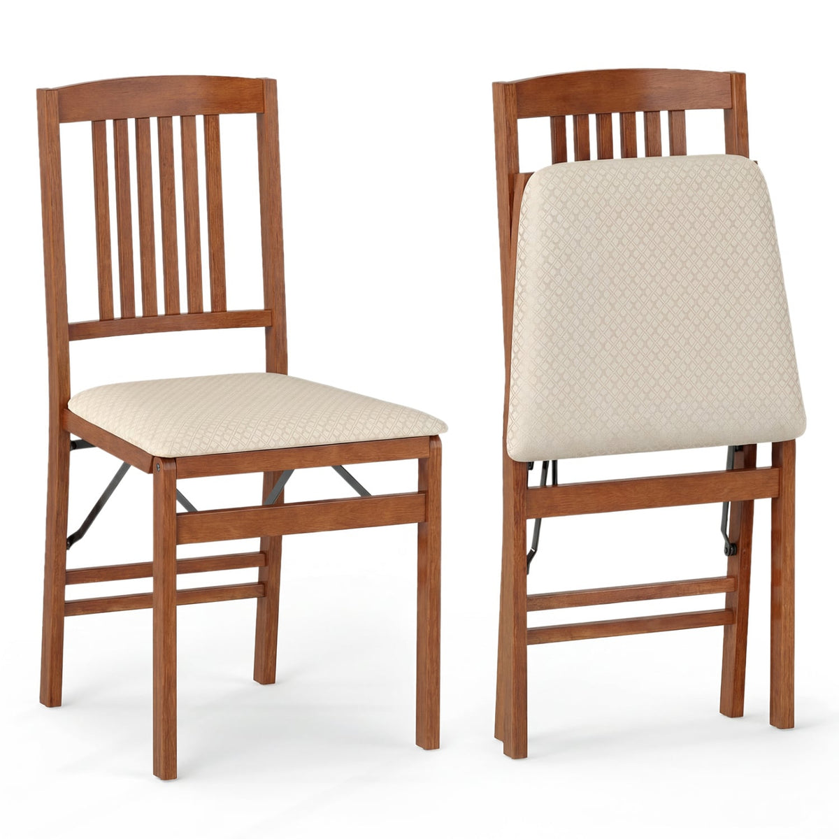 Set of 2 Foldable Upholstered Kitchen Chairs with Padded Seat-Beige-Dining Chairs-DECOROLALA