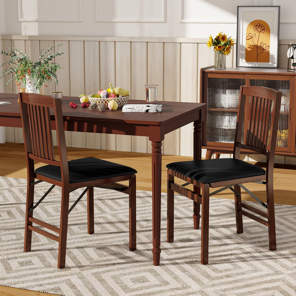 Set of 2 Foldable Upholstered Kitchen Chairs with Padded Seat-Brown-Dining Chairs-DECOROLALA