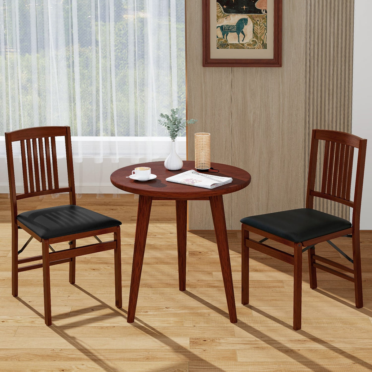 Set of 2 Foldable Upholstered Kitchen Chairs with Padded Seat-Brown-Dining Chairs-DECOROLALA