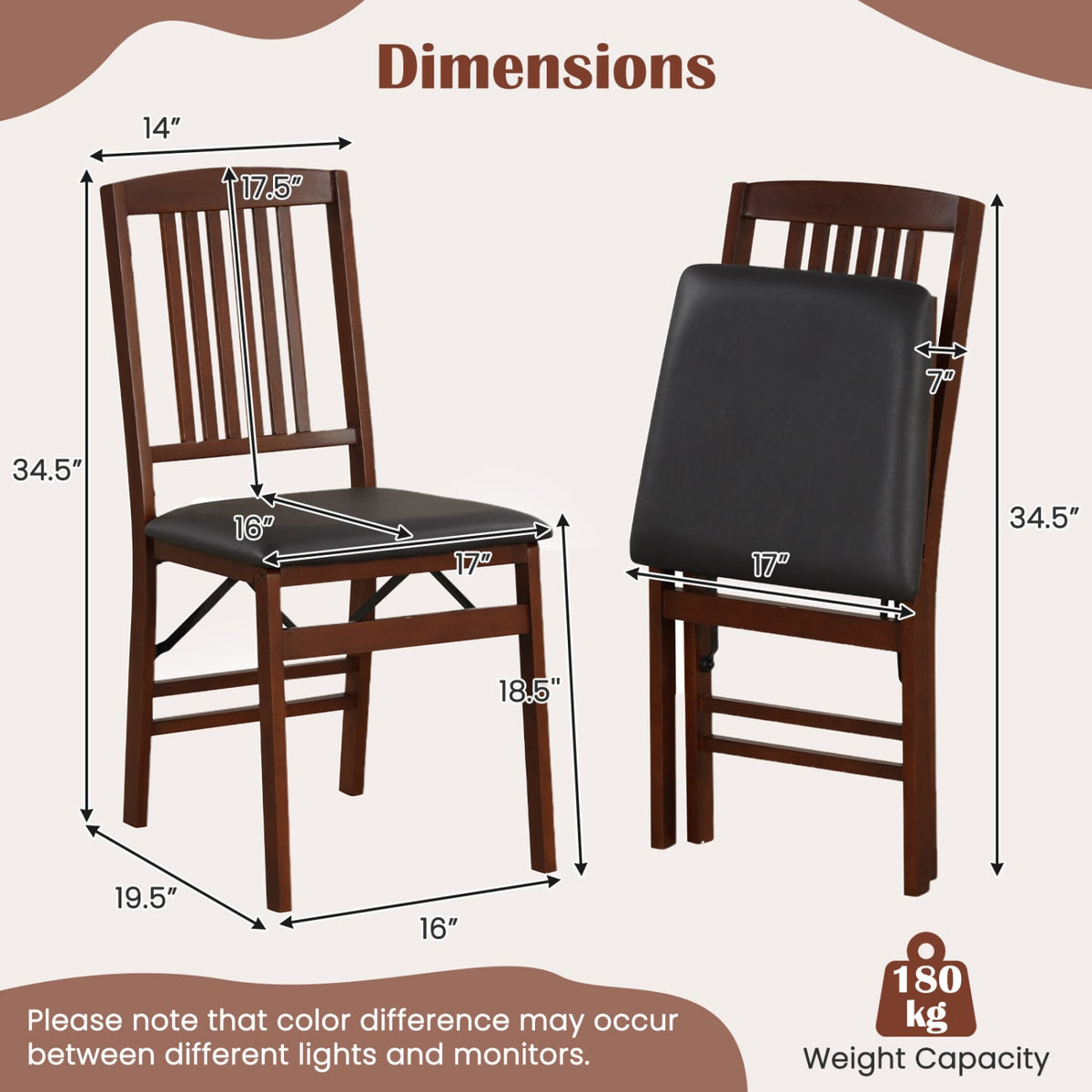 Set of 2 Foldable Upholstered Kitchen Chairs with Padded Seat-Brown-Dining Chairs-DECOROLALA