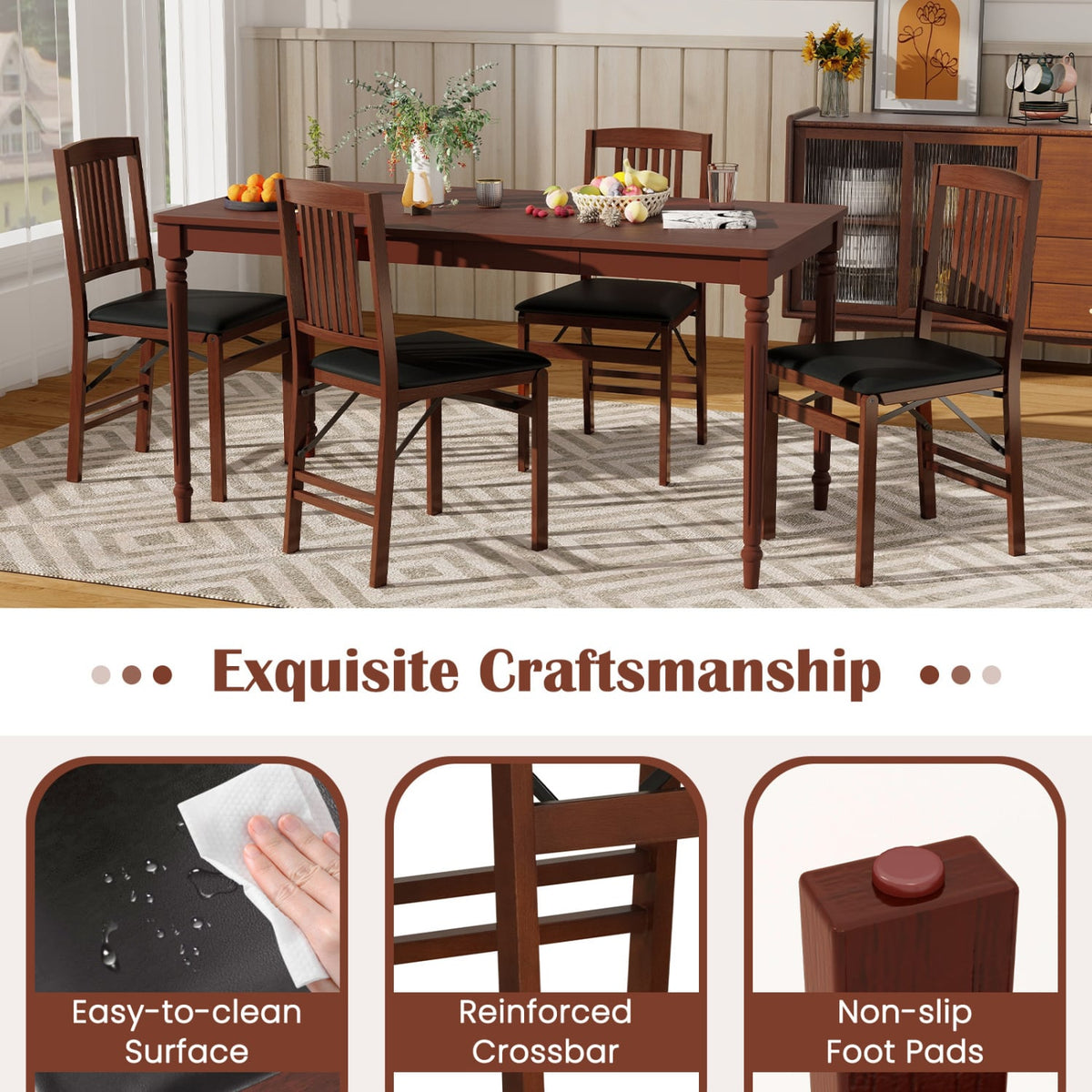Set of 2 Foldable Upholstered Kitchen Chairs with Padded Seat-Brown-Dining Chairs-DECOROLALA