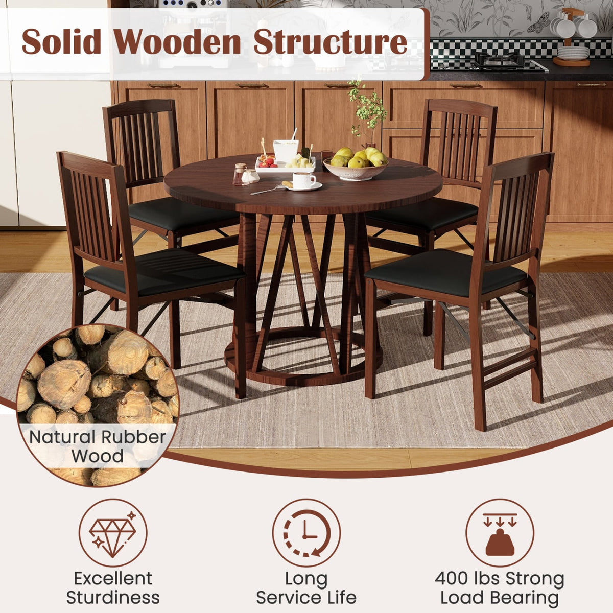 Set of 2 Foldable Upholstered Kitchen Chairs with Padded Seat-Brown-Dining Chairs-DECOROLALA