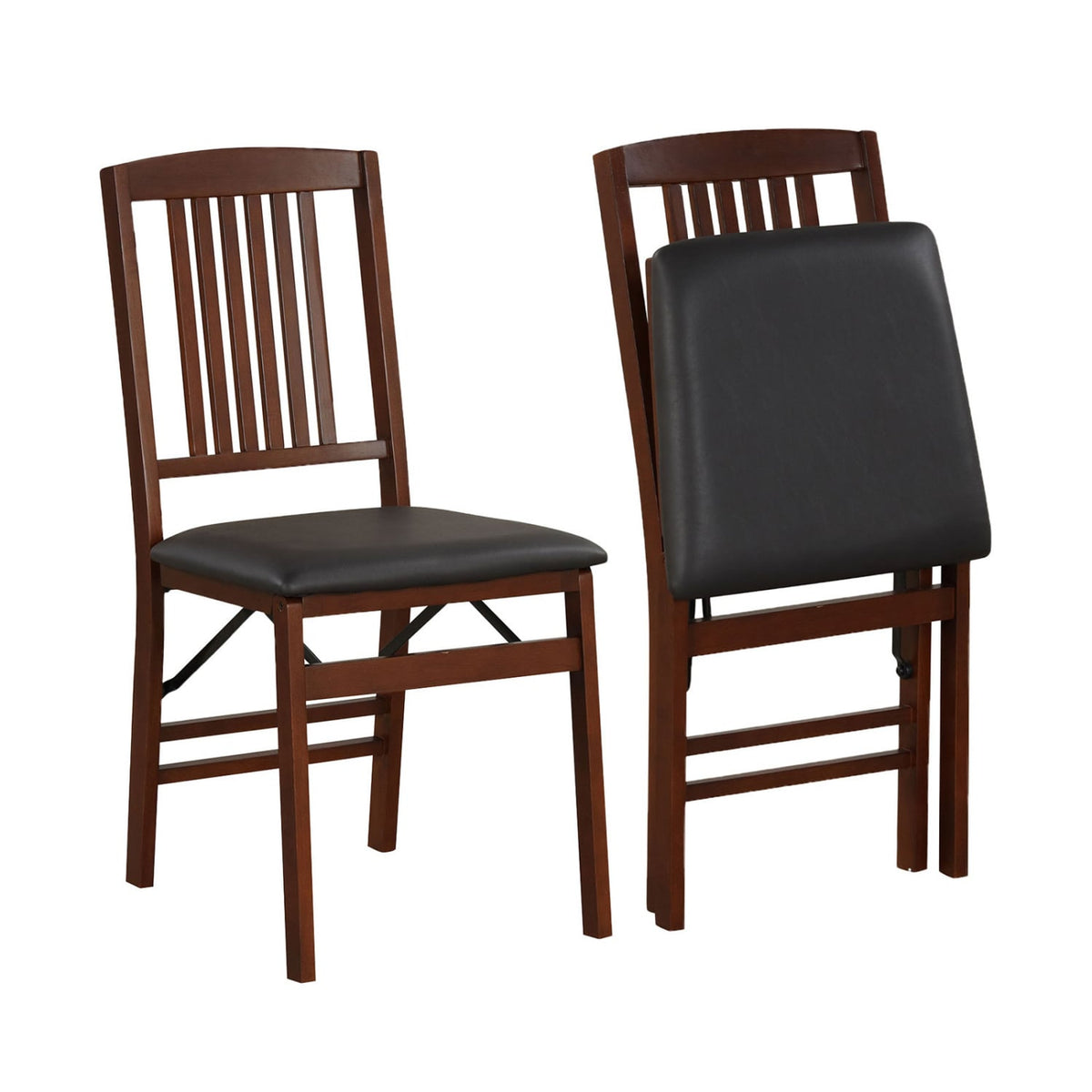 Set of 2 Foldable Upholstered Kitchen Chairs with Padded Seat-Brown-Dining Chairs-DECOROLALA