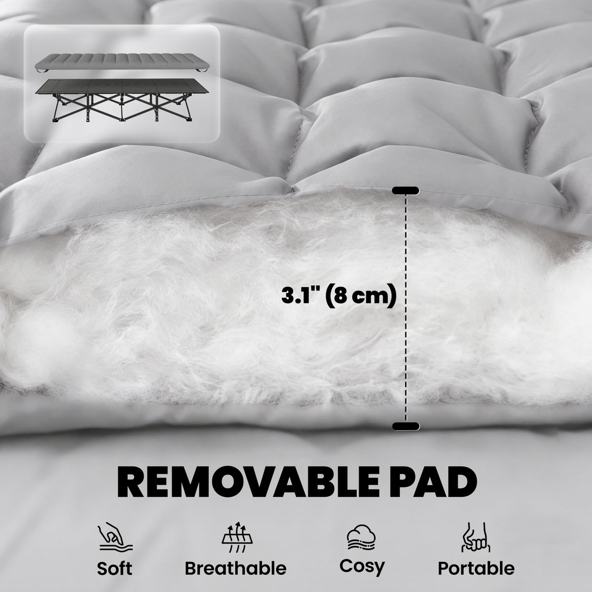 Set of 2 Folding Camping Cots with Soft Pad - 32" Wide Grey-Camping Cots-DECOROLALA