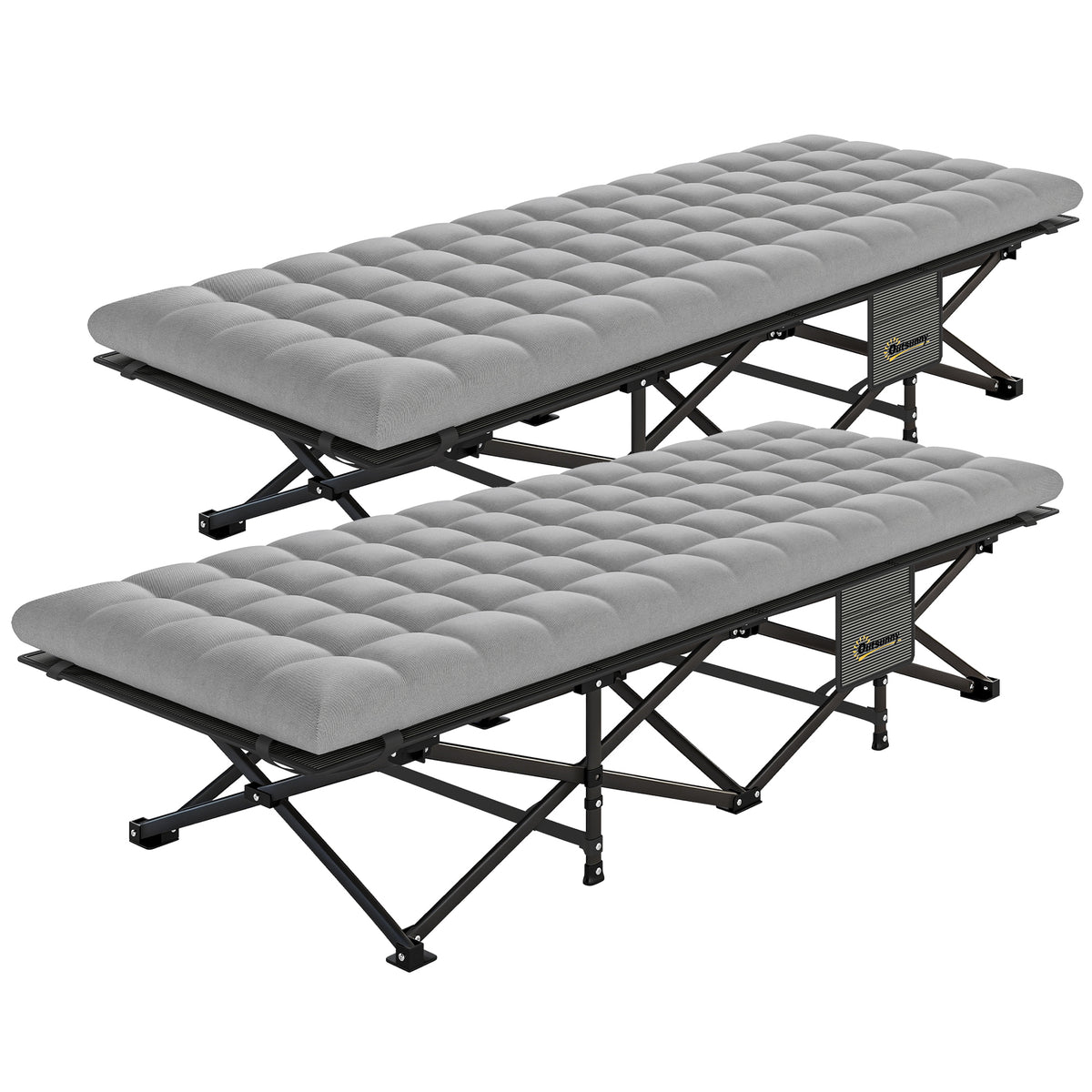 Set of 2 Folding Camping Cots with Soft Pad - 32" Wide Grey-Camping Cots-DECOROLALA
