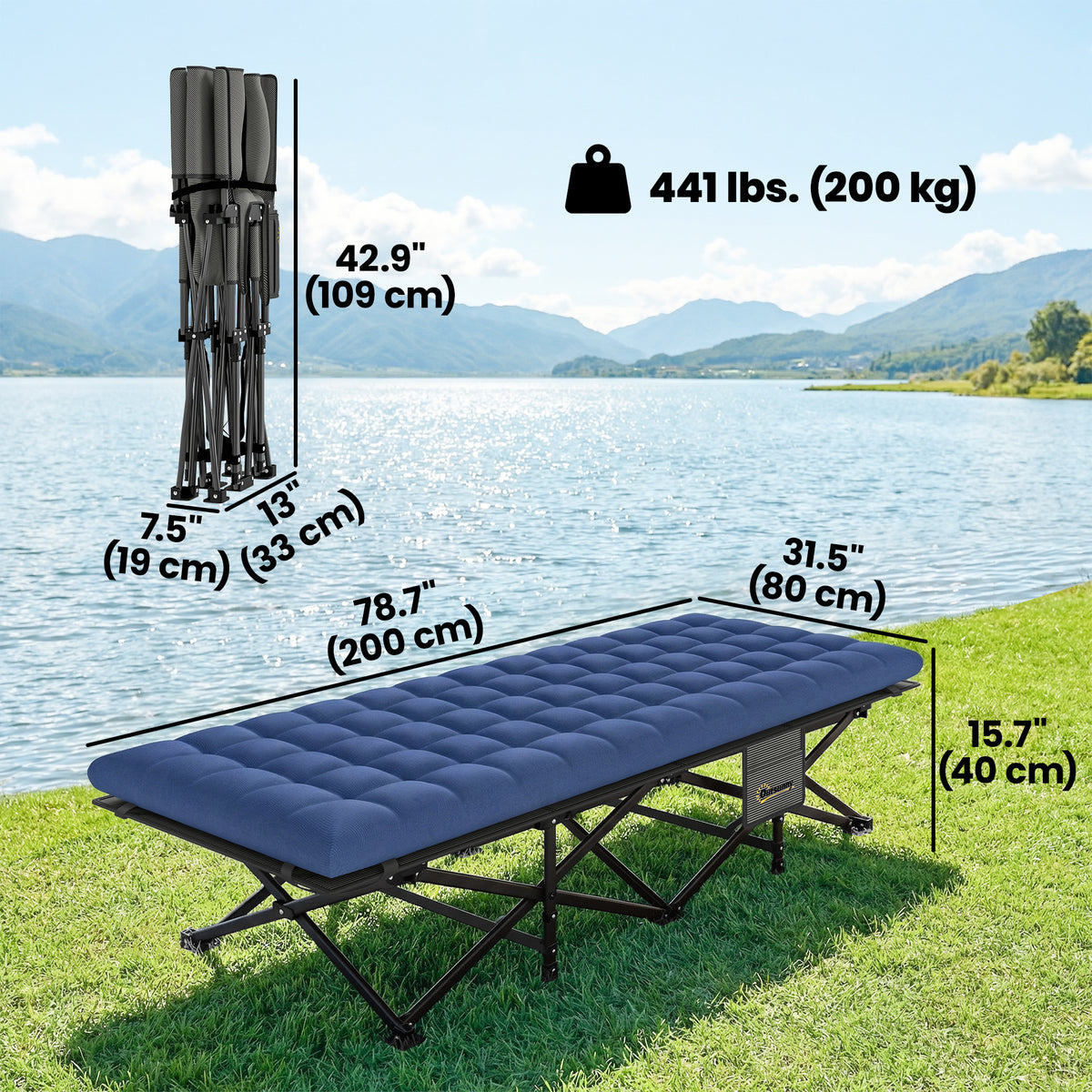Set of 2 Folding Camping Cots with Soft Pad - Blue-Camping Cots-DECOROLALA
