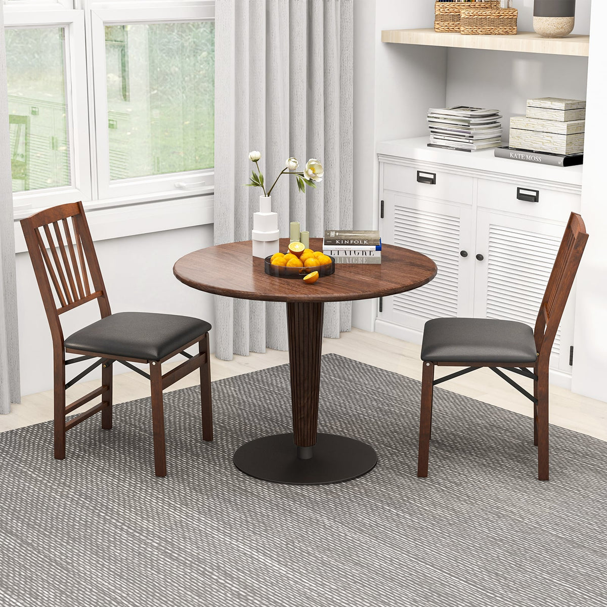 Set of 2 Folding Chairs with Padded Seat and Rubber Wood Frame-Brown-Dining Chairs-DECOROLALA