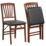 Set of 2 Folding Chairs with Padded Seat and Rubber Wood Frame-Brown-Dining Chairs-DECOROLALA