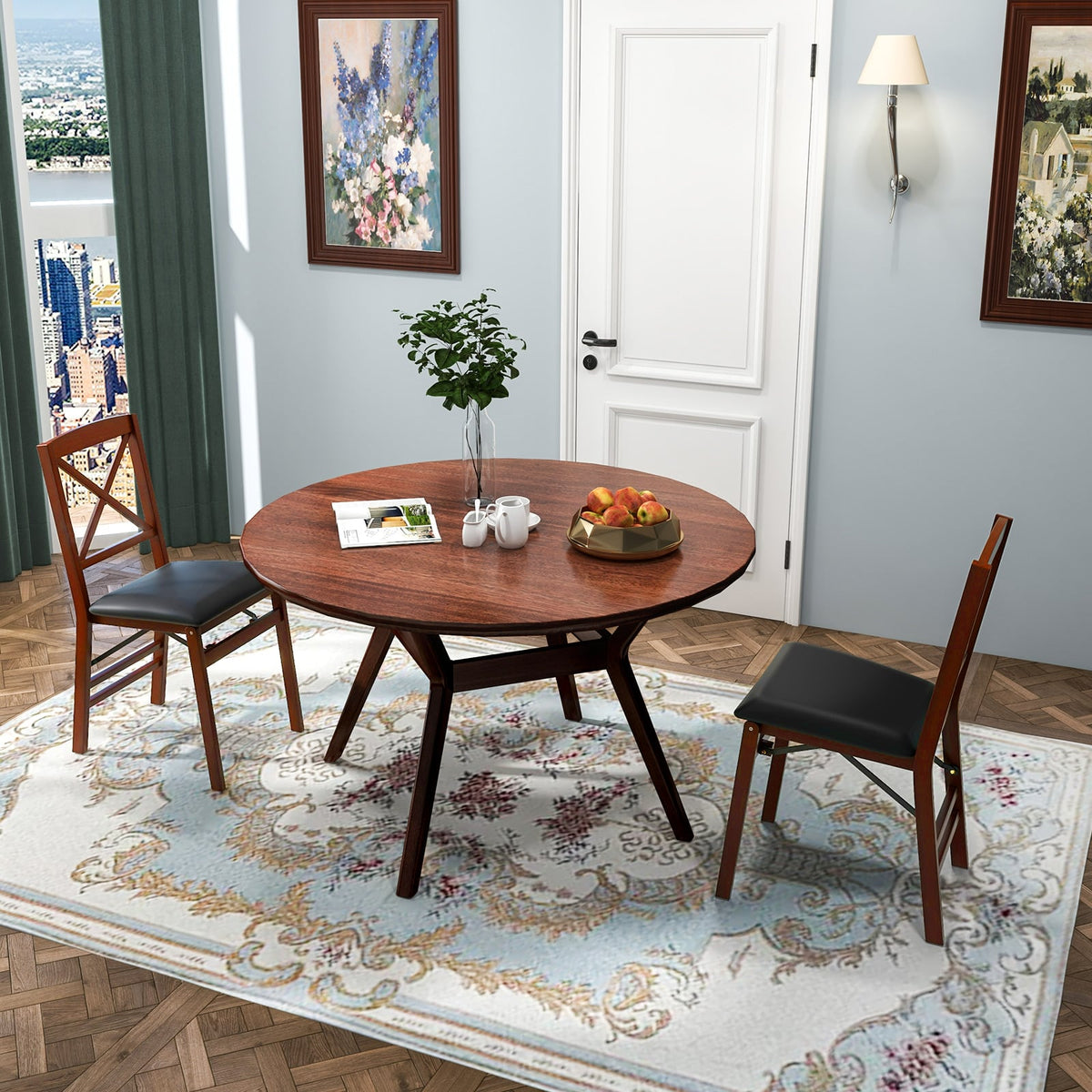 Set of 2 Folding Dining Chairs with 400 LBS Capacity-Brown-Dining Chairs-DECOROLALA