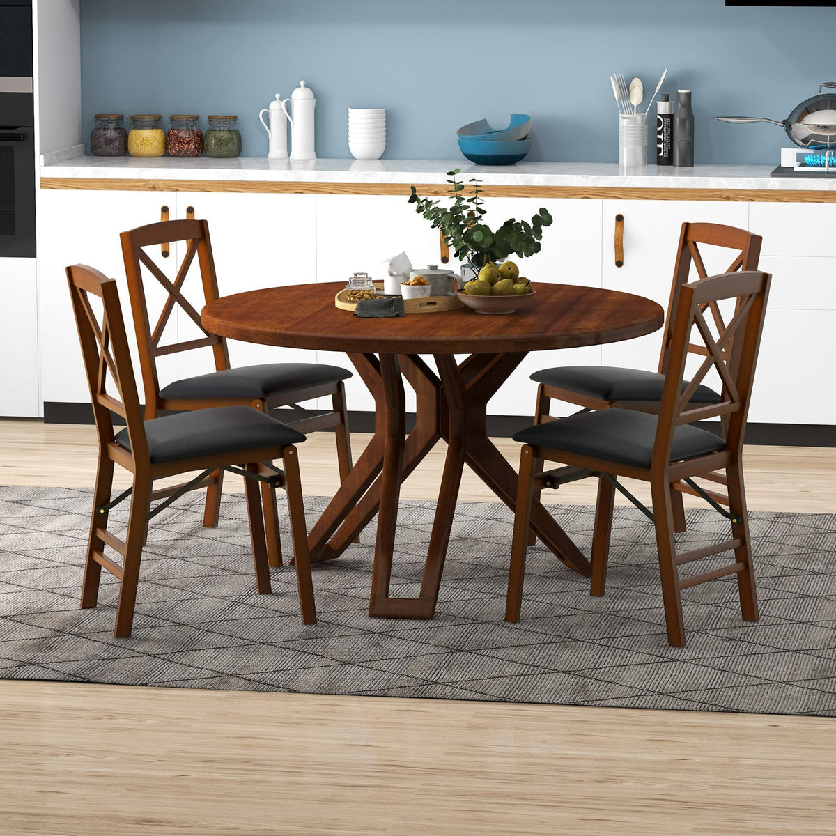Set of 2 Folding Dining Chairs with 400 LBS Capacity-Brown-Dining Chairs-DECOROLALA