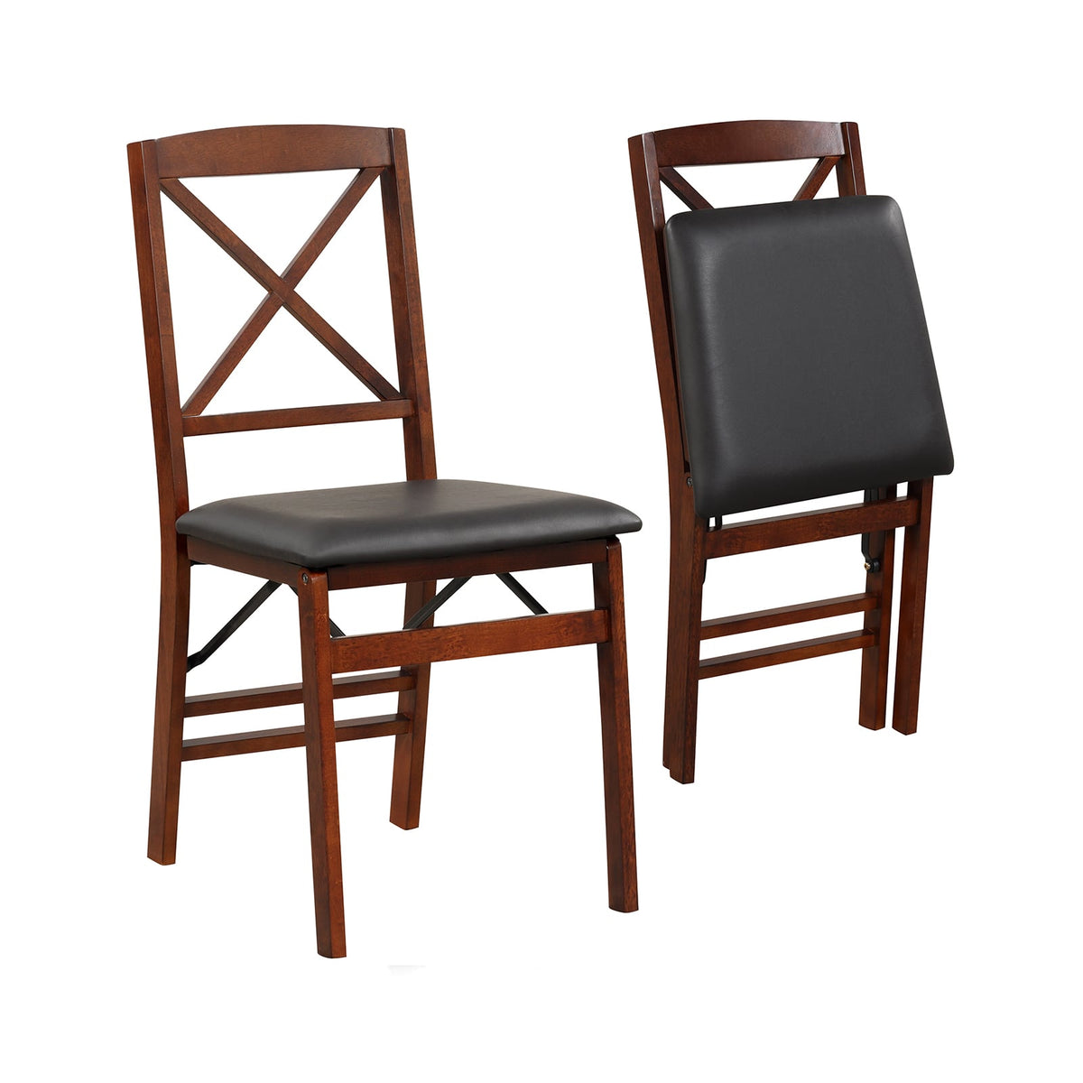 Set of 2 Folding Dining Chairs with 400 LBS Capacity-Brown-Dining Chairs-DECOROLALA