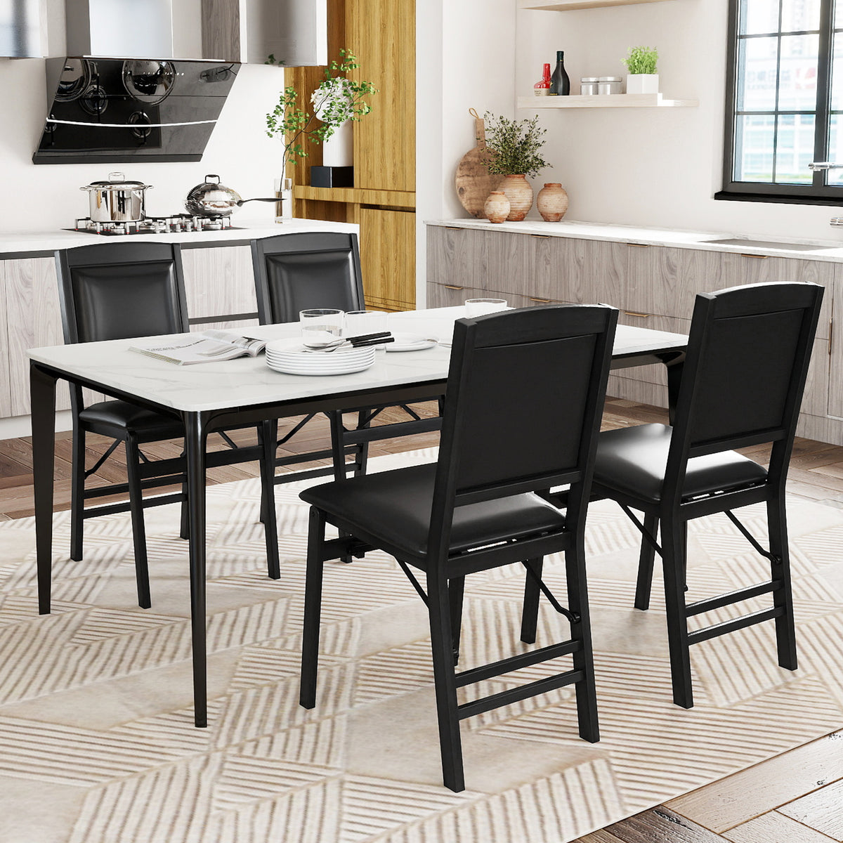 Set of 2 Folding Dining Chairs with Padded Seat and High Backrest-Black-Dining Chairs-DECOROLALA