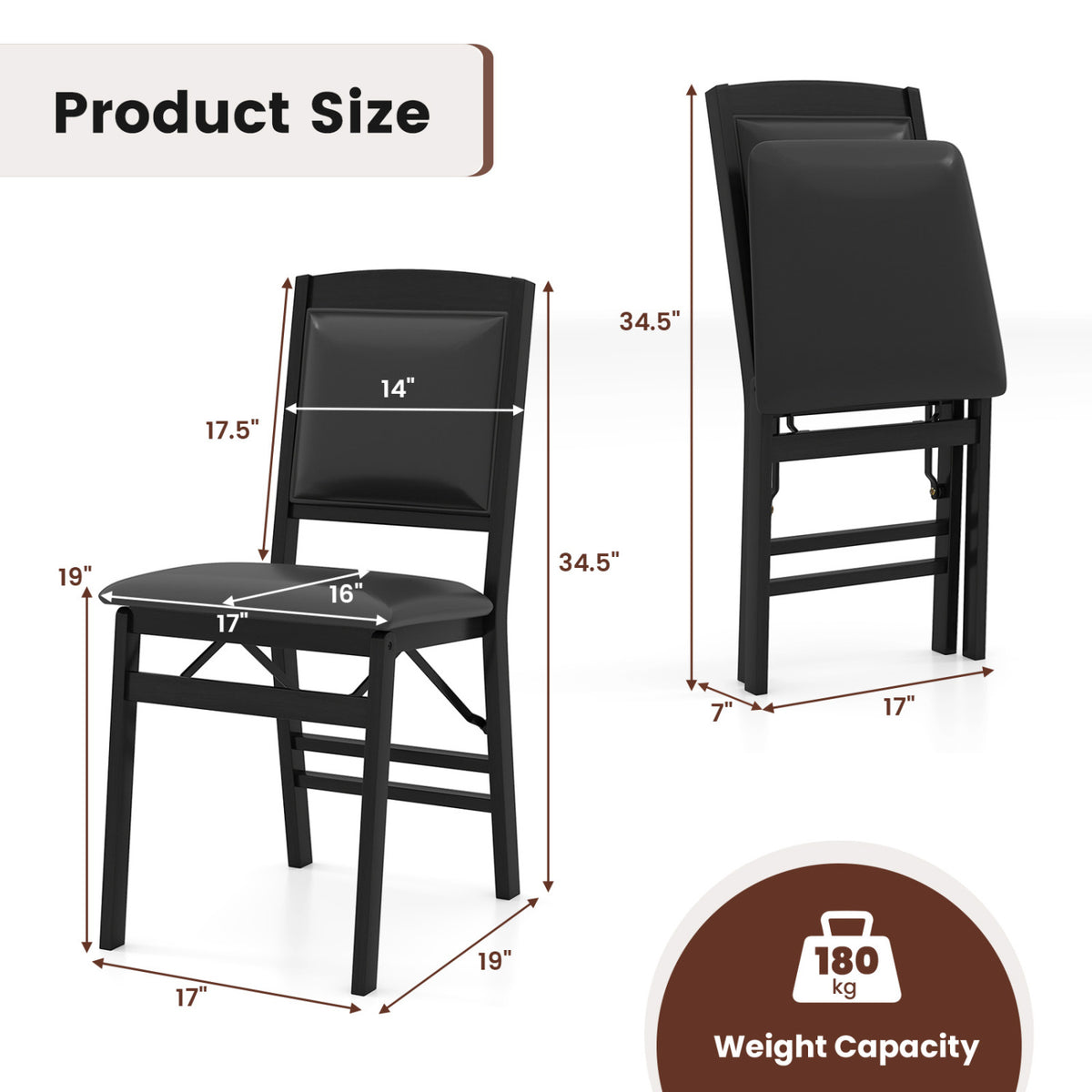 Set of 2 Folding Dining Chairs with Padded Seat and High Backrest-Black-Dining Chairs-DECOROLALA