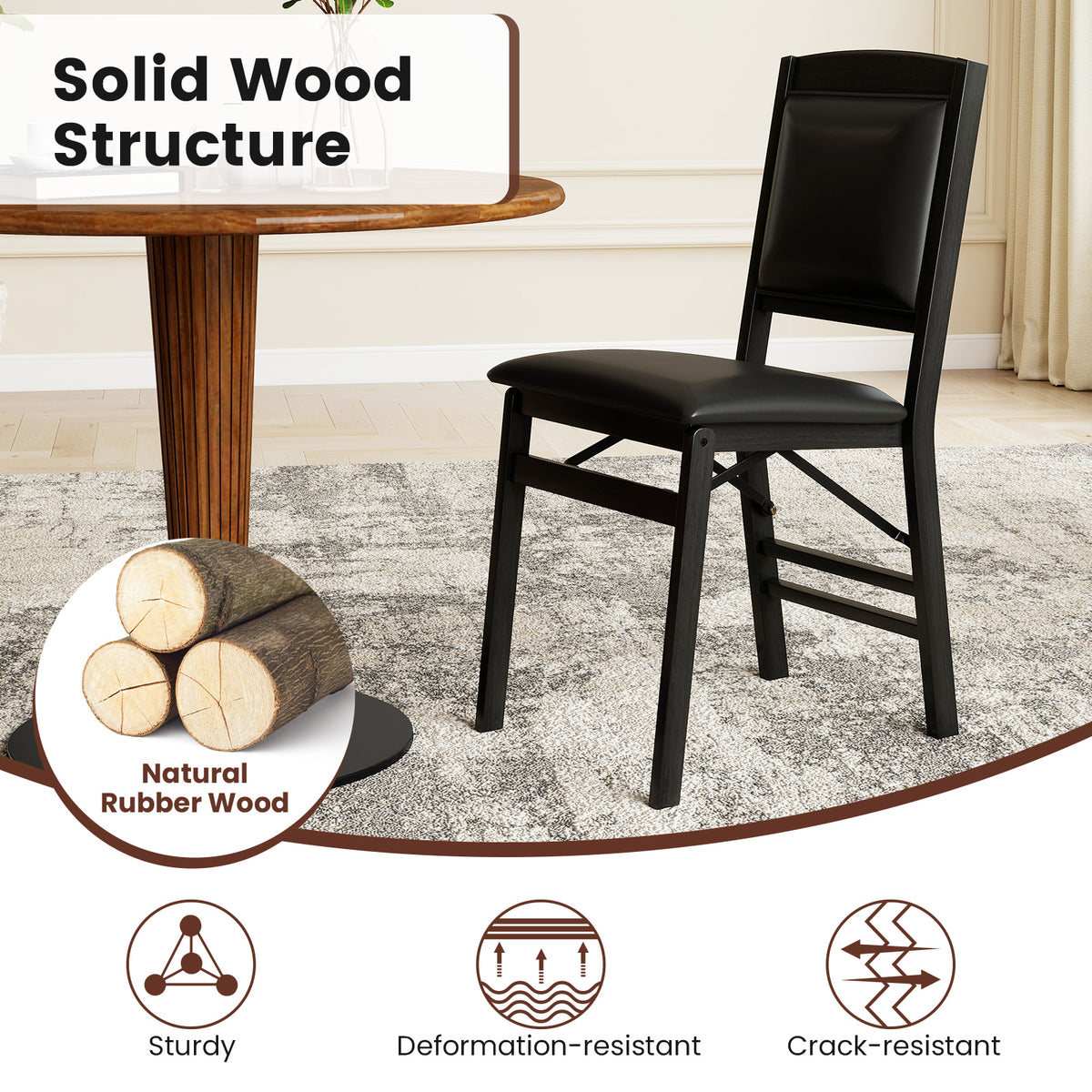 Set of 2 Folding Dining Chairs with Padded Seat and High Backrest-Black-Dining Chairs-DECOROLALA