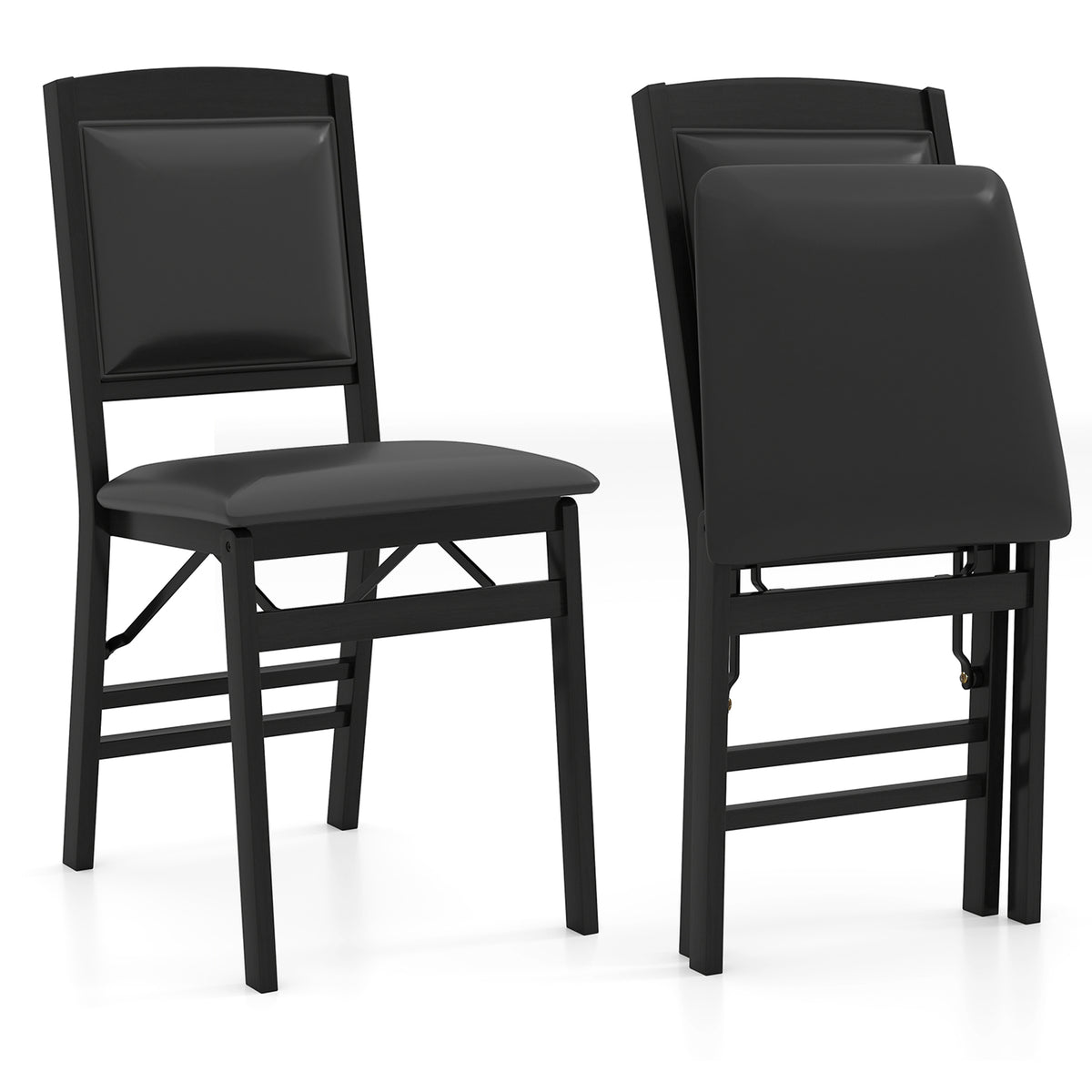Set of 2 Folding Dining Chairs with Padded Seat and High Backrest-Black-Dining Chairs-DECOROLALA