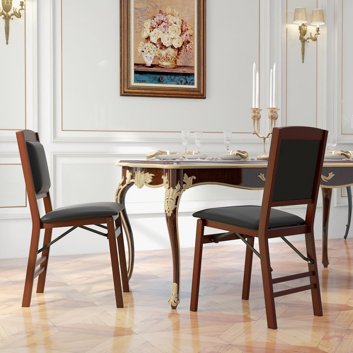 Set of 2 Folding Dining Chairs with Padded Seat and High Backrest-Brown-Dining Chairs-DECOROLALA