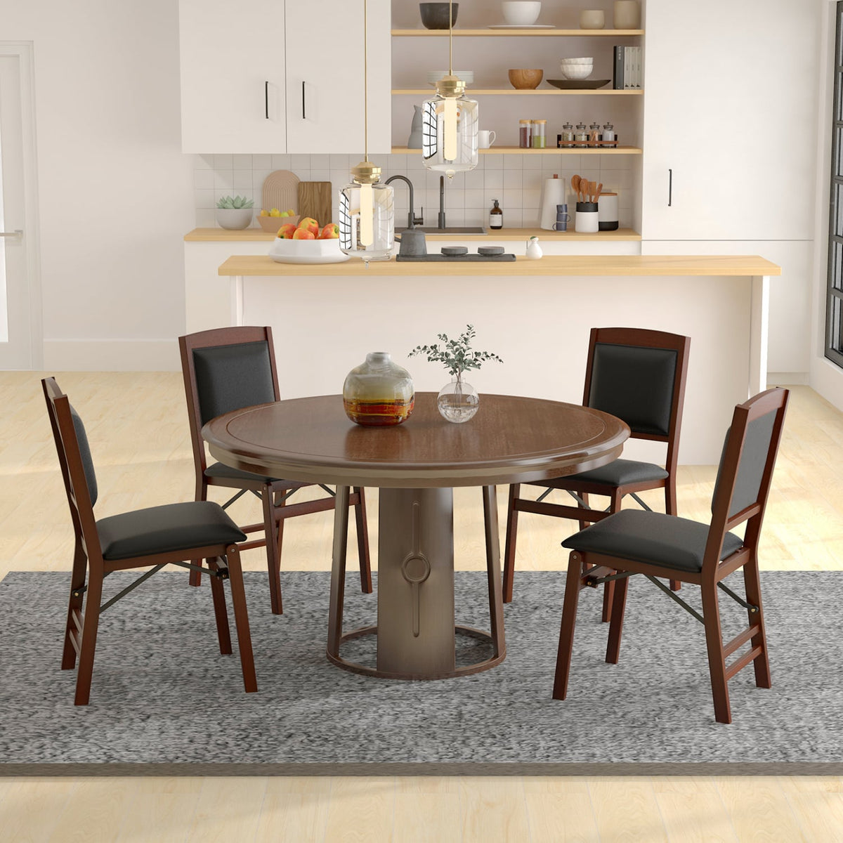 Set of 2 Folding Dining Chairs with Padded Seat and High Backrest-Brown-Dining Chairs-DECOROLALA