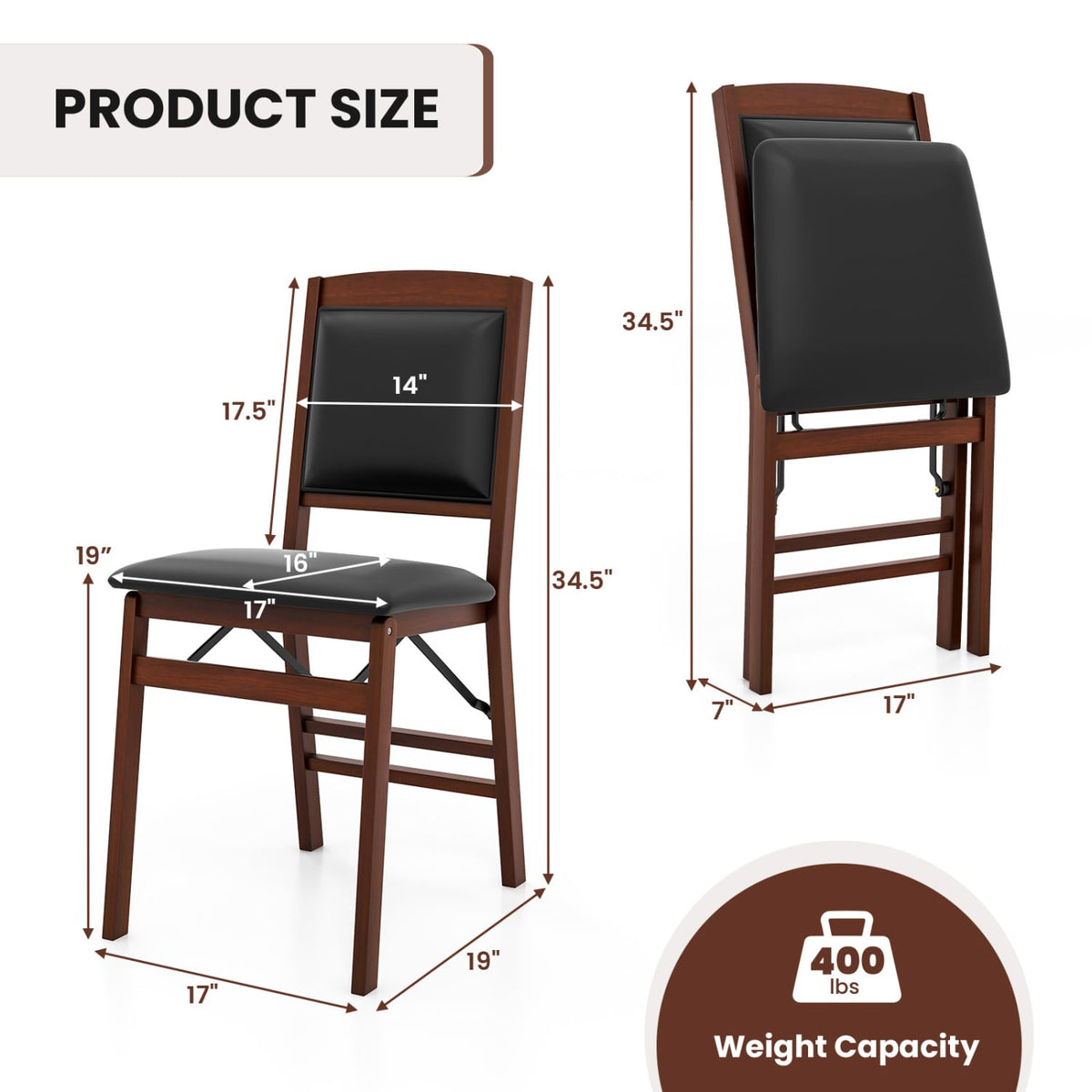 Set of 2 Folding Dining Chairs with Padded Seat and High Backrest-Brown-Dining Chairs-DECOROLALA