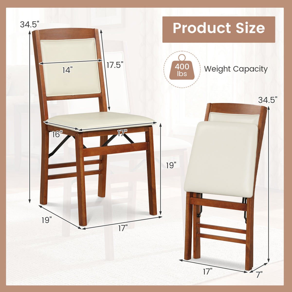Set of 2 Folding Dining Chairs with Padded Seat and High Backrest-Walnut-Dining Chairs-DECOROLALA
