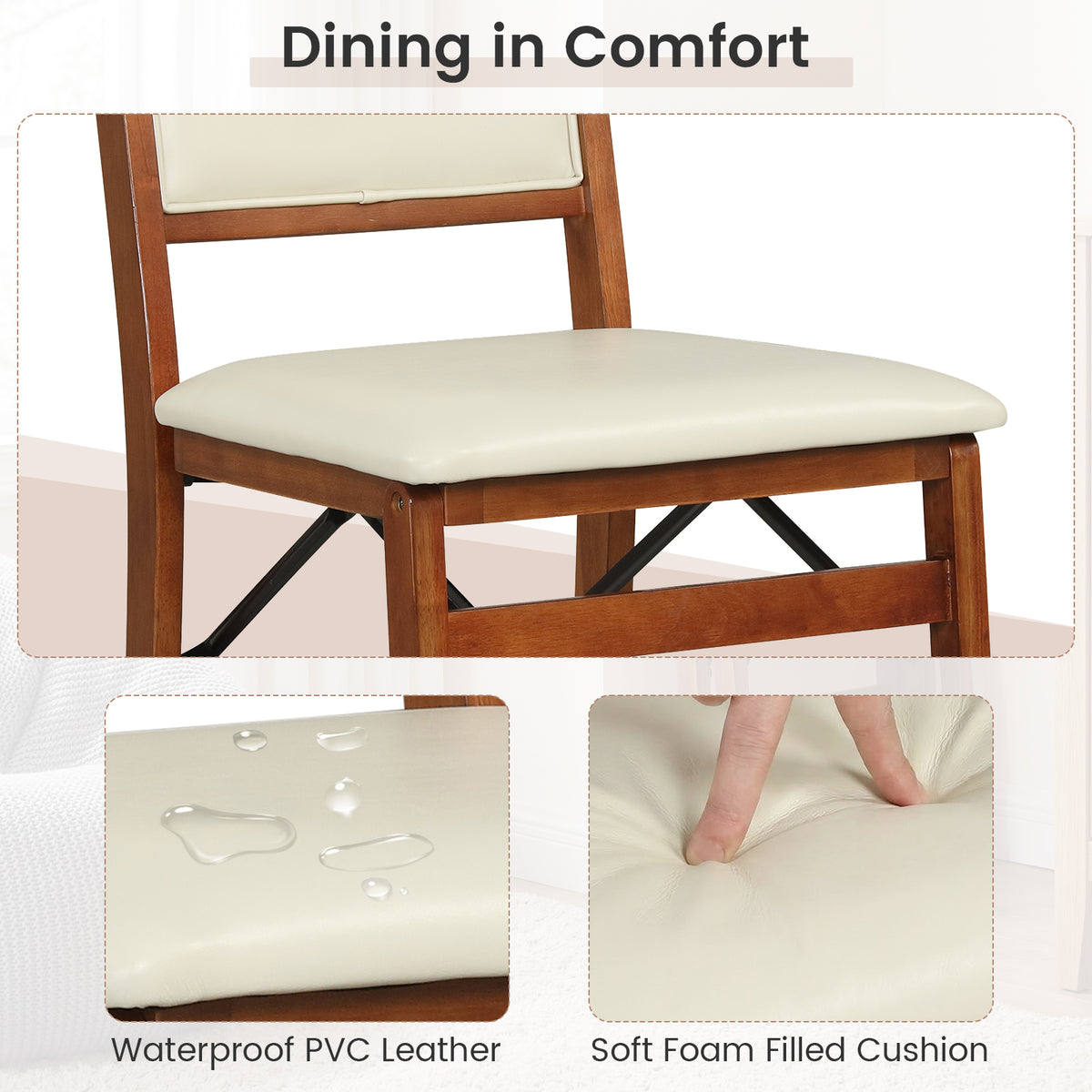 Set of 2 Folding Dining Chairs with Padded Seat and High Backrest-Walnut-Dining Chairs-DECOROLALA