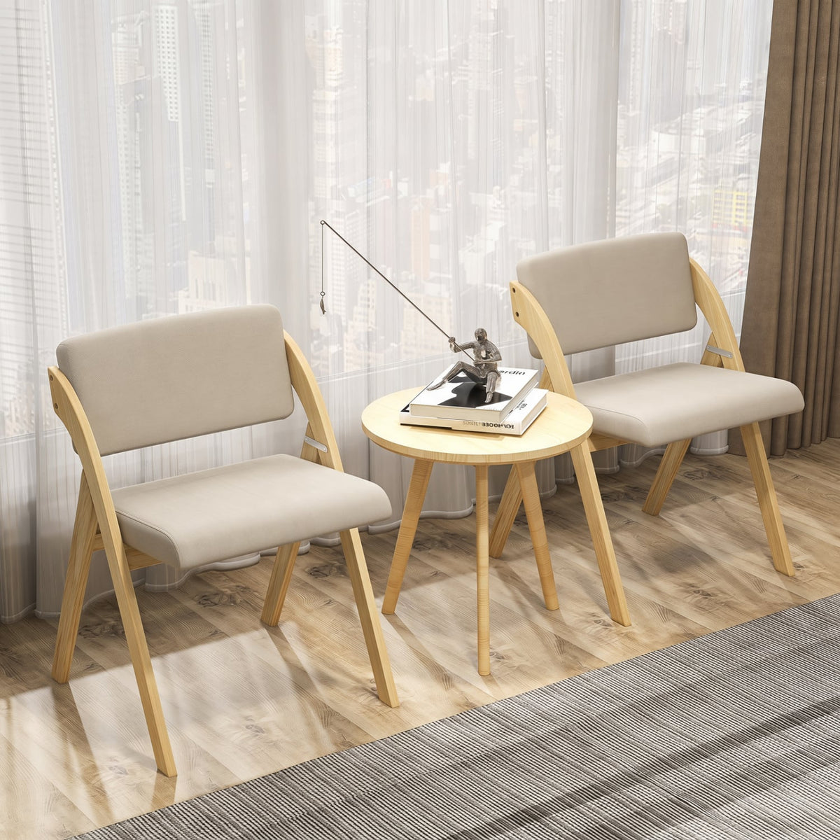 Set of 2 Folding Kitchen Dining Chairs with Rubber Wood Legs-Natural-Dining Chairs-DECOROLALA