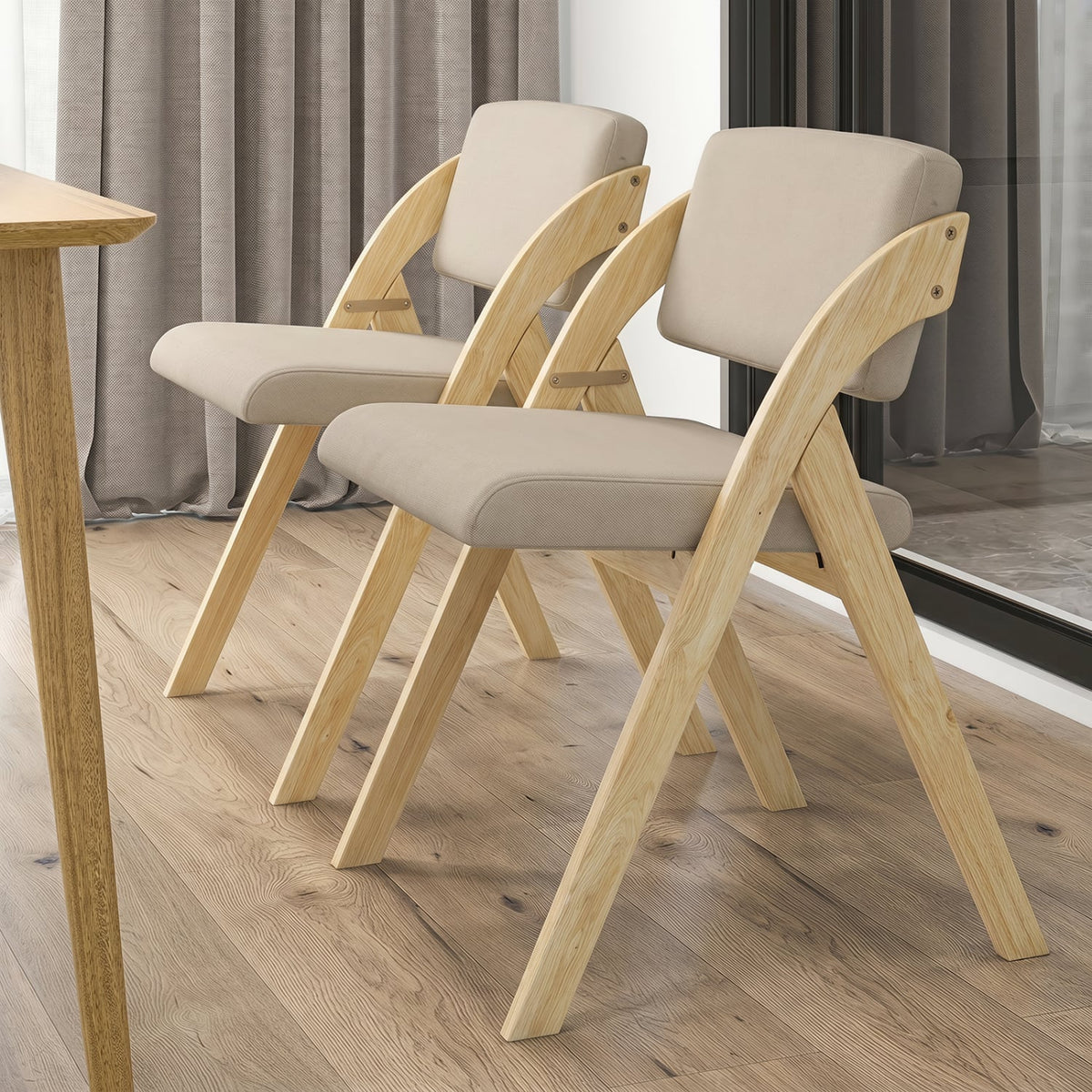 Set of 2 Folding Kitchen Dining Chairs with Rubber Wood Legs-Natural-Dining Chairs-DECOROLALA