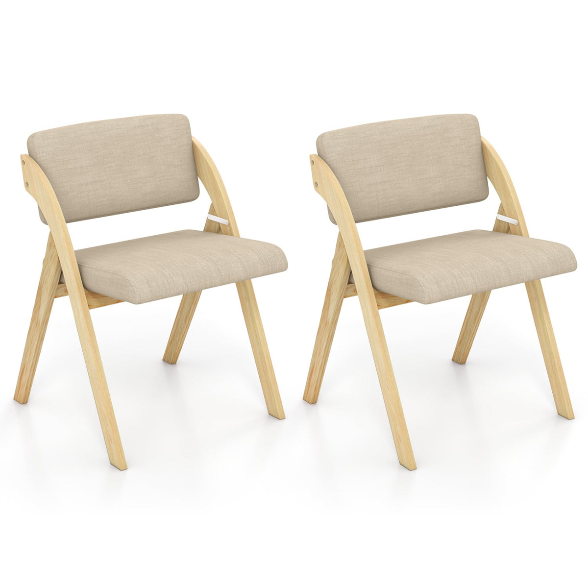 Set of 2 Folding Kitchen Dining Chairs with Rubber Wood Legs-Natural-Dining Chairs-DECOROLALA