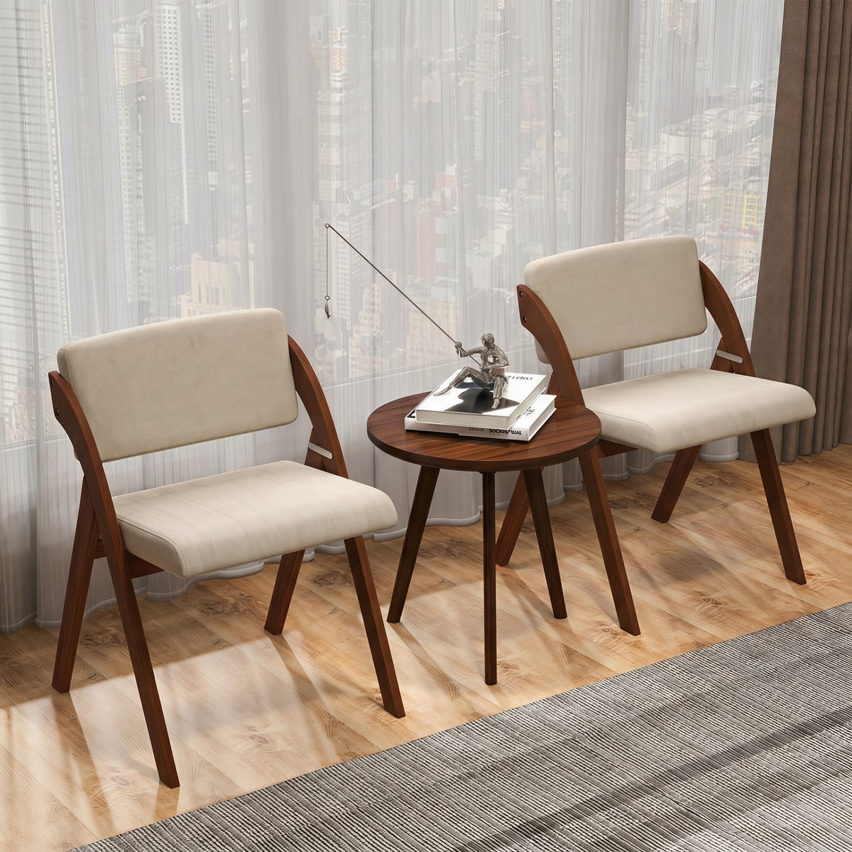 Set of 2 Folding Kitchen Dining Chairs with Rubber Wood Legs-Walnut-Dining Chairs-DECOROLALA