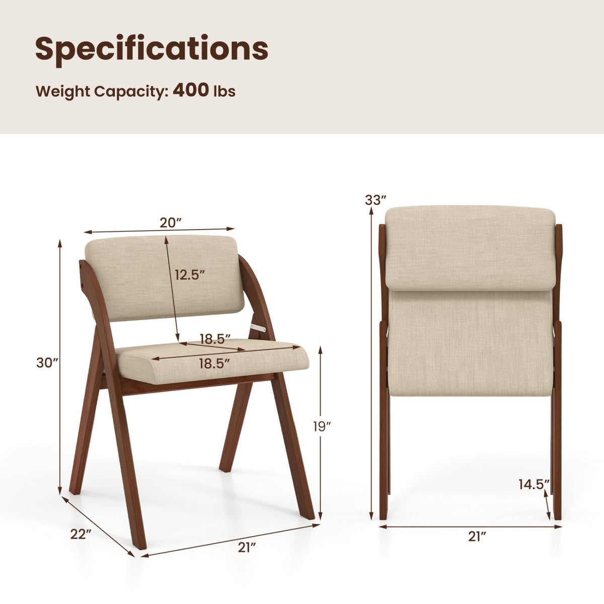 Set of 2 Folding Kitchen Dining Chairs with Rubber Wood Legs-Walnut-Dining Chairs-DECOROLALA