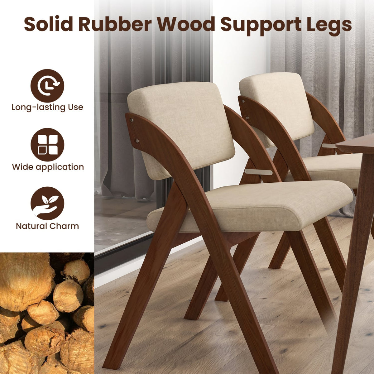 Set of 2 Folding Kitchen Dining Chairs with Rubber Wood Legs-Walnut-Dining Chairs-DECOROLALA