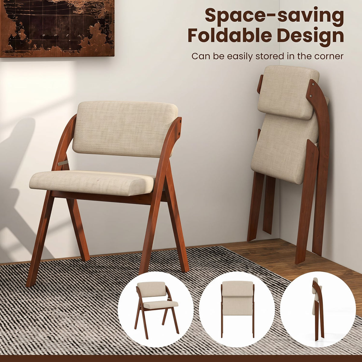 Set of 2 Folding Kitchen Dining Chairs with Rubber Wood Legs-Walnut-Dining Chairs-DECOROLALA